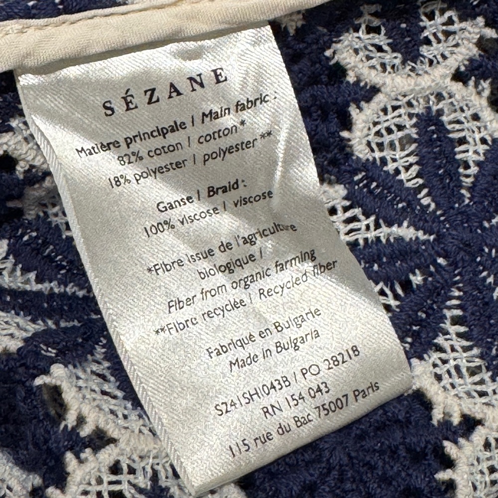 Sezane Emma Ecru Navy Blouse - Picture 6 of 9